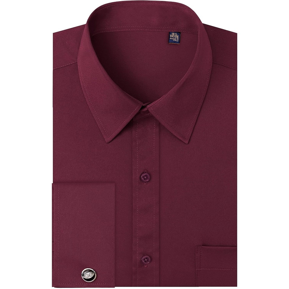 image:imageJVER Mens French Cuff Dress Shirts Regular Fit Long Sleeve Dress ShirtBurgundy