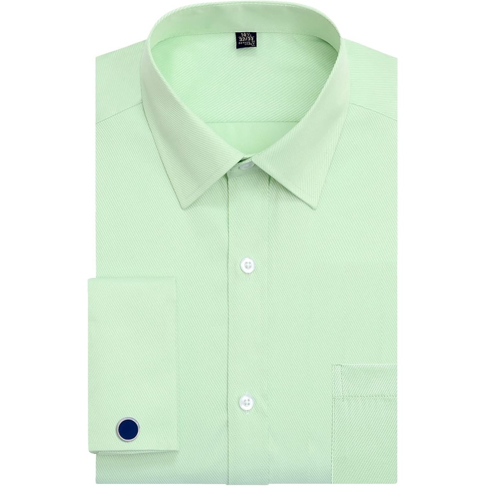 image:imageJVER Mens French Cuff Dress Shirts Regular Fit Long Sleeve Dress ShirtGreen