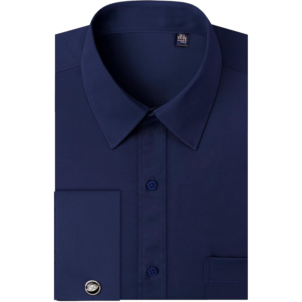 image:imageJVER Mens French Cuff Dress Shirts Regular Fit Long Sleeve Dress ShirtNavy Blue