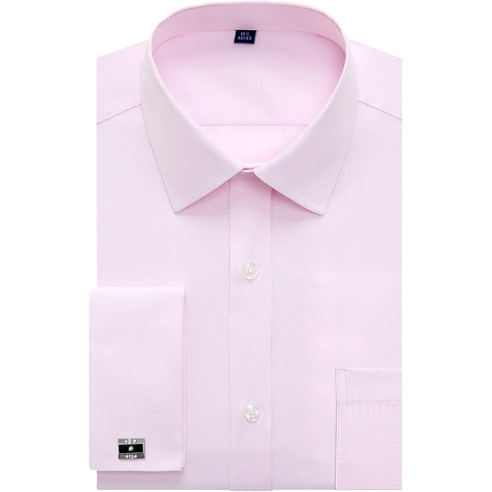 image:imageJVER Mens French Cuff Dress Shirts Regular Fit Long Sleeve Dress ShirtPink