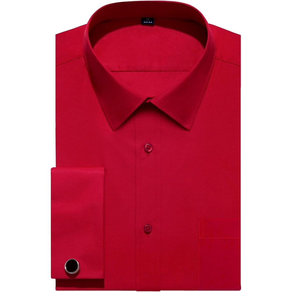 image:imageJVER Mens French Cuff Dress Shirts Regular Fit Long Sleeve Dress ShirtRed