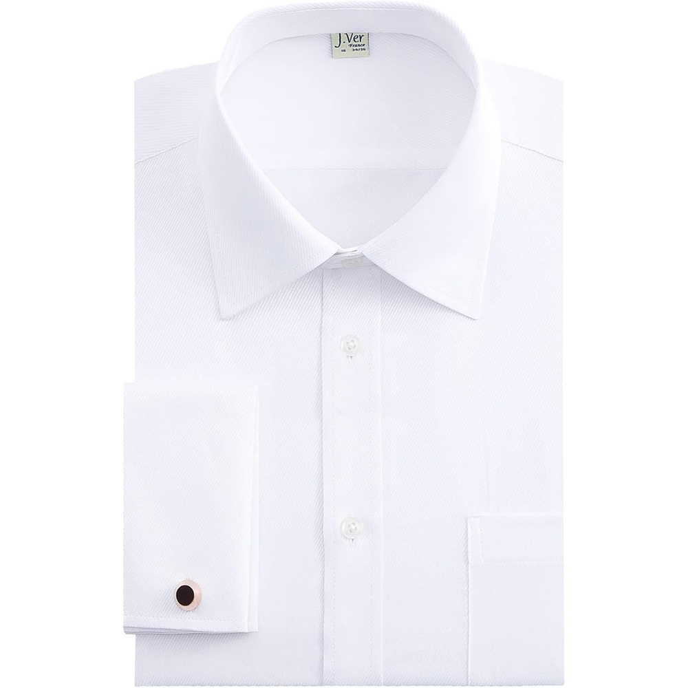 image:imageJVER Mens French Cuff Dress Shirts Regular Fit Long Sleeve Dress ShirtWhite