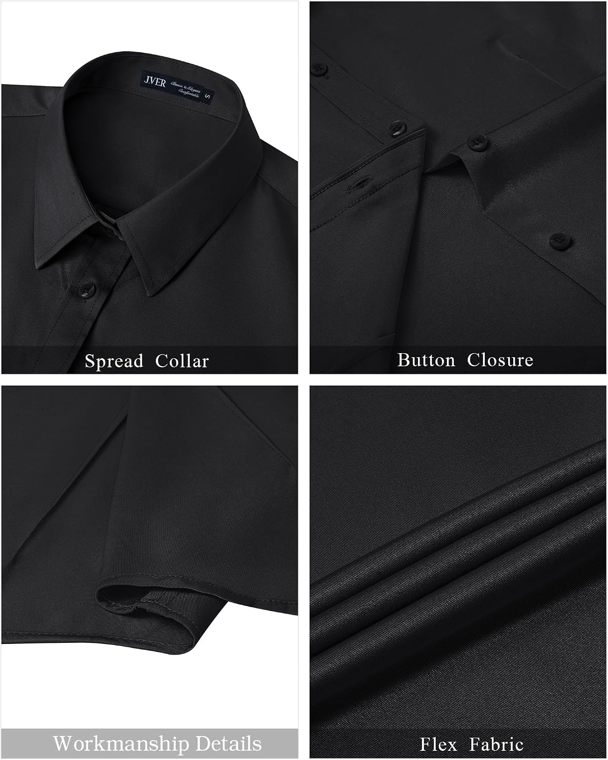 image:imageJVER Womens Button Down Shirt Stretch Short Sleeve Dress Shirt Work BlouseBlack