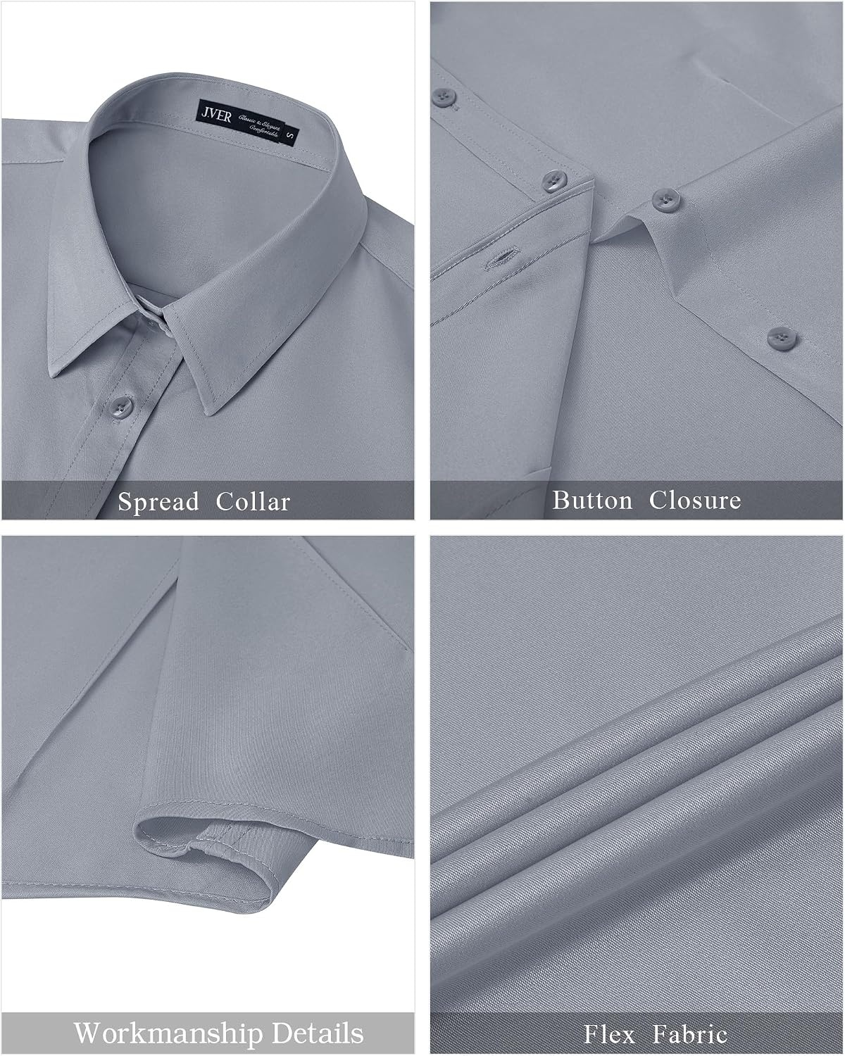 image:imageJVER Womens Button Down Shirt Stretch Short Sleeve Dress Shirt Work BlouseLight Grey