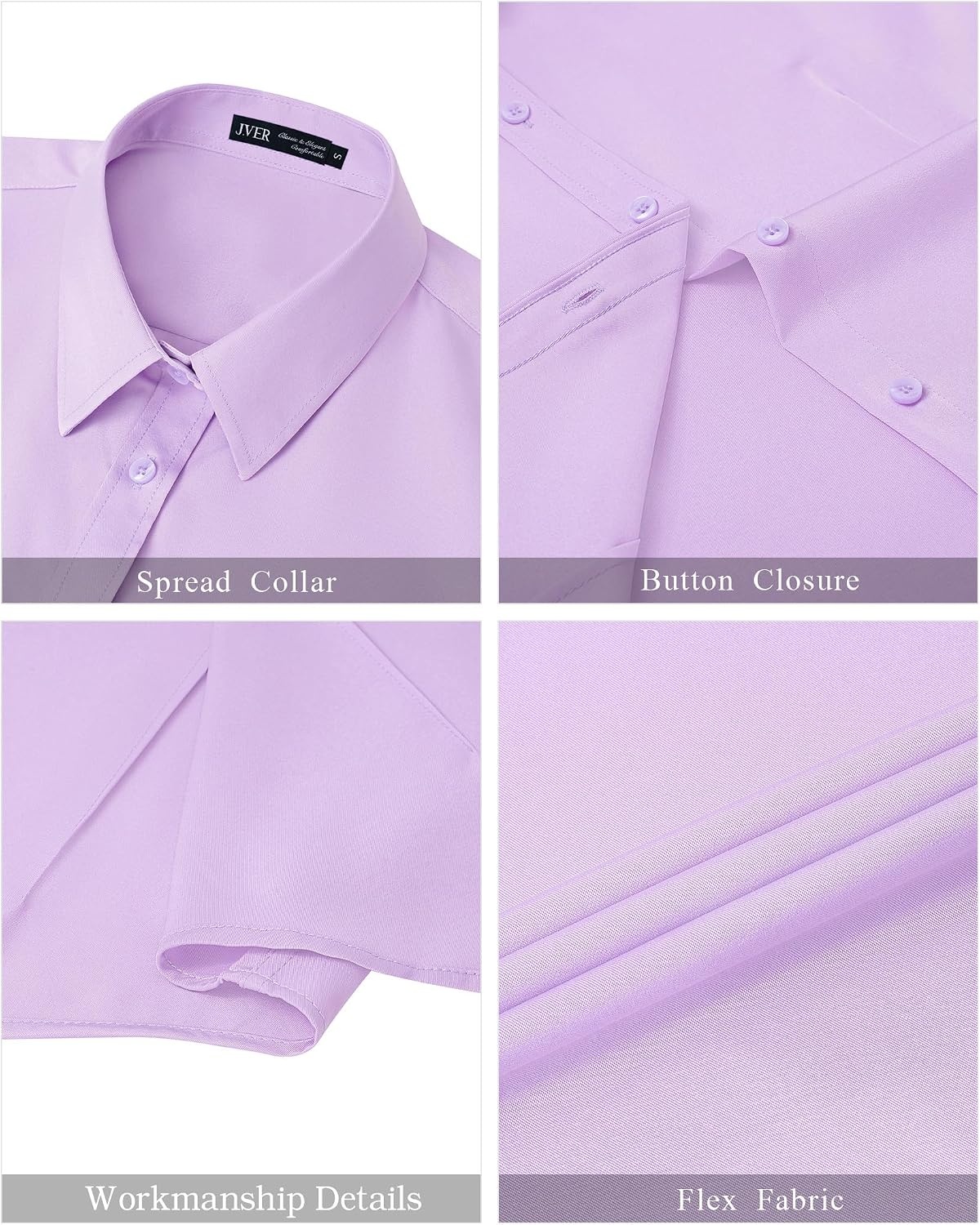 image:imageJVER Womens Button Down Shirt Stretch Short Sleeve Dress Shirt Work BlouseLight Purple