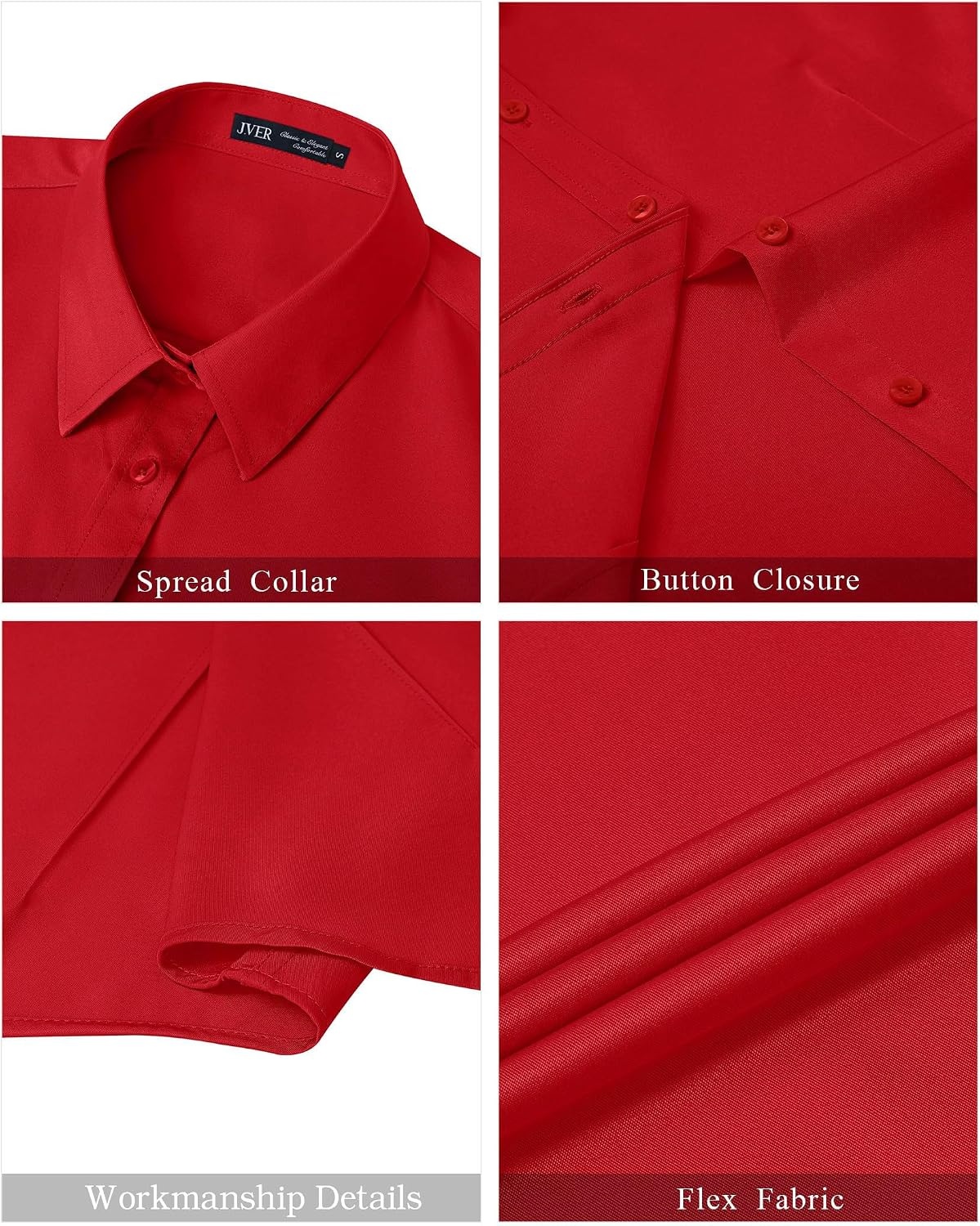 image:imageJVER Womens Button Down Shirt Stretch Short Sleeve Dress Shirt Work BlouseRed
