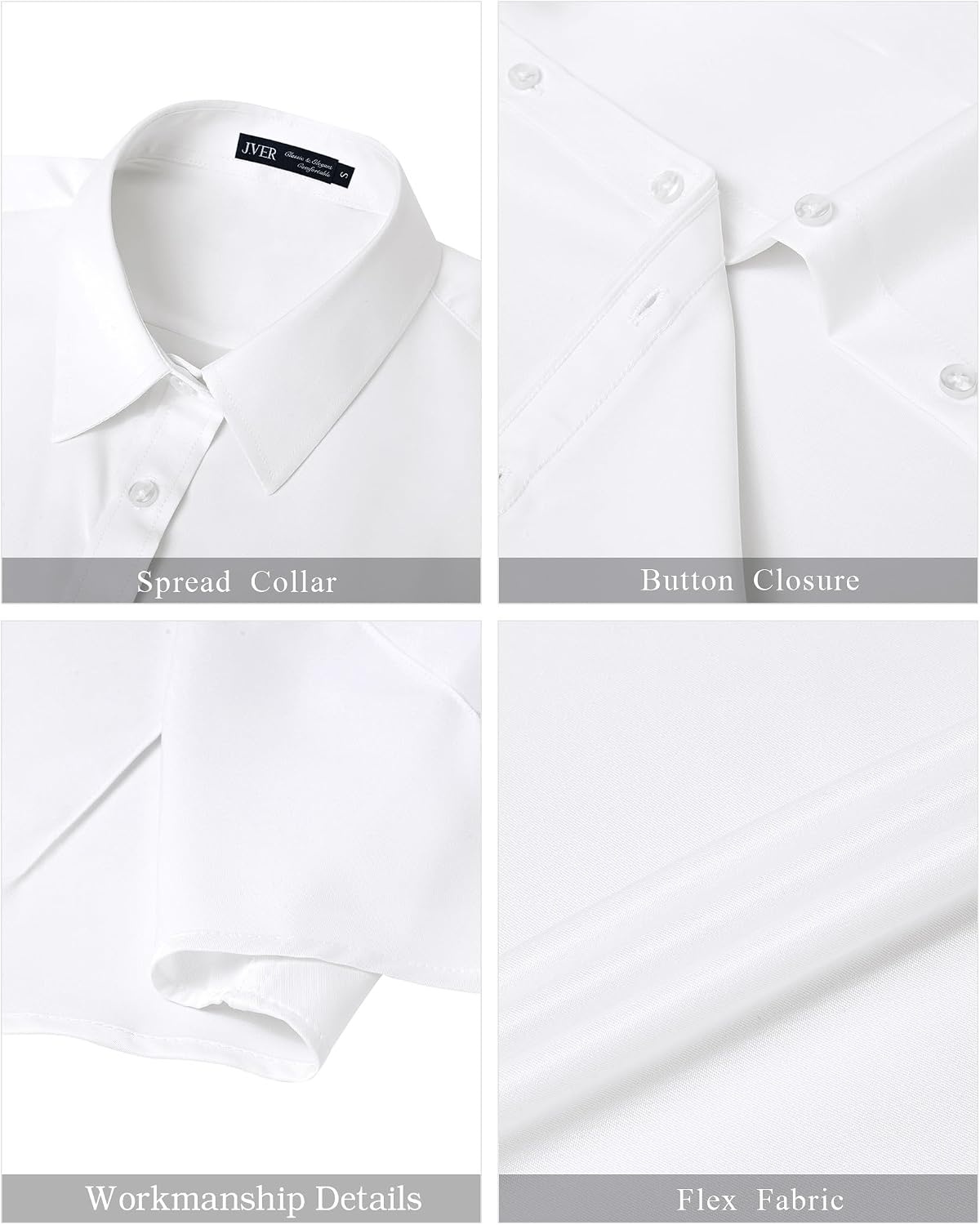 image:imageJVER Womens Button Down Shirt Stretch Short Sleeve Dress Shirt Work BlouseWhite