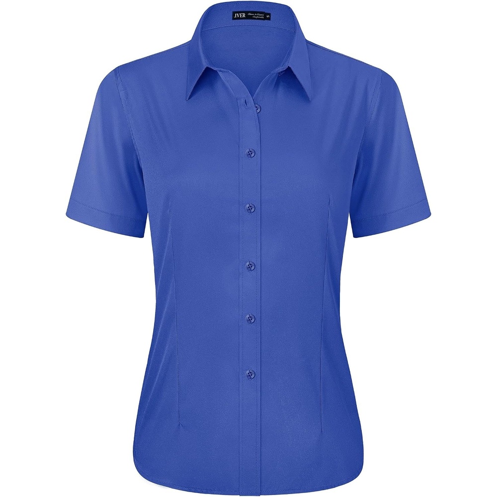 image:imageJVER Womens Button Down Shirt Stretch Short Sleeve Dress Shirt Work BlouseIndigo Blue