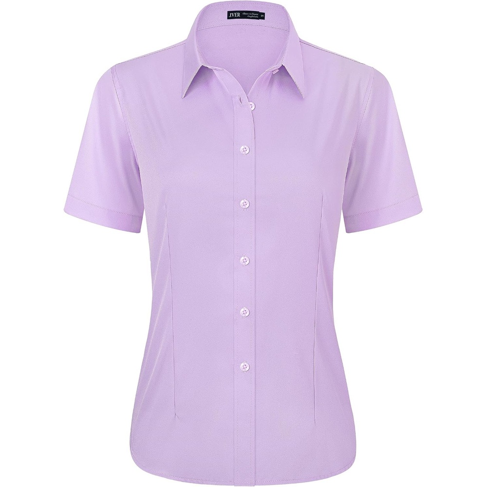 image:imageJVER Womens Button Down Shirt Stretch Short Sleeve Dress Shirt Work BlouseLight Purple