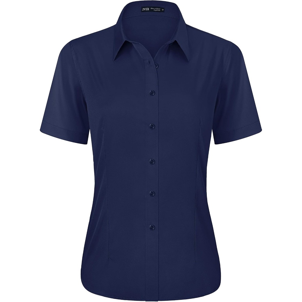image:imageJVER Womens Button Down Shirt Stretch Short Sleeve Dress Shirt Work BlouseNavy Blue