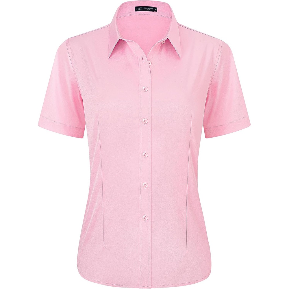 image:imageJVER Womens Button Down Shirt Stretch Short Sleeve Dress Shirt Work BlousePink