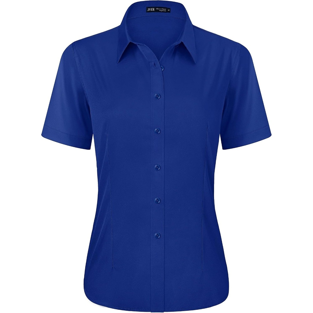 image:imageJVER Womens Button Down Shirt Stretch Short Sleeve Dress Shirt Work BlouseRoyal Blue