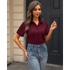 J.VER Womens Button Down Shirt Stretch Short Sleeve Dress Shirt Work Blouse(Burgundy)