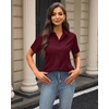 J.VER Womens Button Down Shirt Stretch Short Sleeve Dress Shirt Work Blouse(Burgundy)