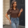 J.VER Womens Button Down Shirt Stretch Short Sleeve Dress Shirt Work Blouse(Coffee Brown)