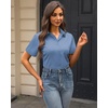 J.VER Womens Button Down Shirt Stretch Short Sleeve Dress Shirt Work Blouse(Grey Blue)