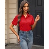 J.VER Womens Button Down Shirt Stretch Short Sleeve Dress Shirt Work Blouse(Red)