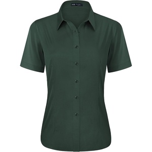 J.VER Womens Button Down Shirt Stretch Short Sleeve Dress Shirt Work Blouse(Army Green)