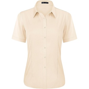 J.VER Womens Button Down Shirt Stretch Short Sleeve Dress Shirt Work Blouse(Beige)