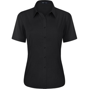 J.VER Womens Button Down Shirt Stretch Short Sleeve Dress Shirt Work Blouse(Black)