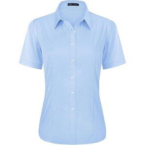 J.VER Womens Button Down Shirt Stretch Short Sleeve Dress Shirt Work Blouse(Blue)