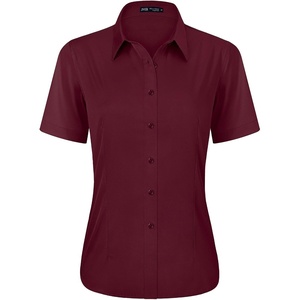 J.VER Womens Button Down Shirt Stretch Short Sleeve Dress Shirt Work Blouse(Burgundy)