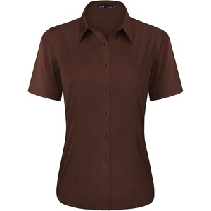 J.VER Womens Button Down Shirt Stretch Short Sleeve Dress Shirt Work Blouse(Coffee Brown)