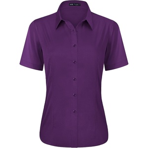 J.VER Womens Button Down Shirt Stretch Short Sleeve Dress Shirt Work Blouse(Dark Purple)