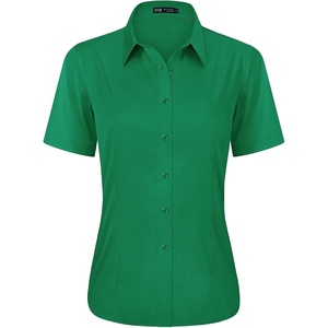 J.VER Womens Button Down Shirt Stretch Short Sleeve Dress Shirt Work Blouse(Green)