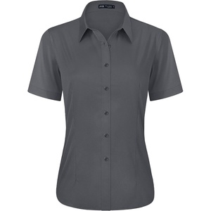 J.VER Womens Button Down Shirt Stretch Short Sleeve Dress Shirt Work Blouse(Grey)