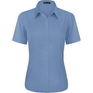 J.VER Womens Button Down Shirt Stretch Short Sleeve Dress Shirt Work Blouse(Grey Blue)