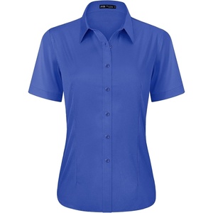 J.VER Womens Button Down Shirt Stretch Short Sleeve Dress Shirt Work Blouse(Indigo Blue)