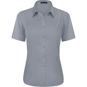 J.VER Womens Button Down Shirt Stretch Short Sleeve Dress Shirt Work Blouse(Light Grey)