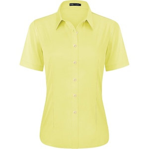 J.VER Womens Button Down Shirt Stretch Short Sleeve Dress Shirt Work Blouse(Light Yellow)