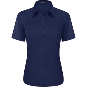J.VER Womens Button Down Shirt Stretch Short Sleeve Dress Shirt Work Blouse(Navy Blue)