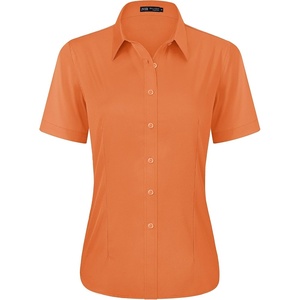 J.VER Womens Button Down Shirt Stretch Short Sleeve Dress Shirt Work Blouse(Orange)