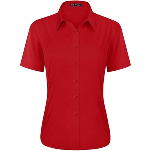J.VER Womens Button Down Shirt Stretch Short Sleeve Dress Shirt Work Blouse(Red)