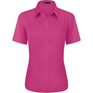 J.VER Womens Button Down Shirt Stretch Short Sleeve Dress Shirt Work Blouse(Rose Red)