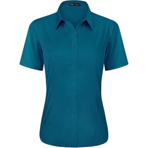 J.VER Womens Button Down Shirt Stretch Short Sleeve Dress Shirt Work Blouse(Teal Blue)