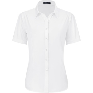 J.VER Womens Button Down Shirt Stretch Short Sleeve Dress Shirt Work Blouse(White)