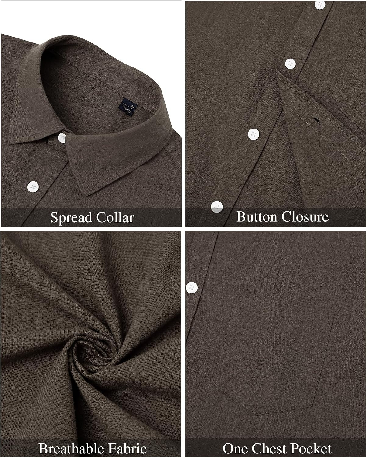 image:imageJVER Mens Linen Shirt Short Sleeve Button Down Casual Summer ShirtsCoffee