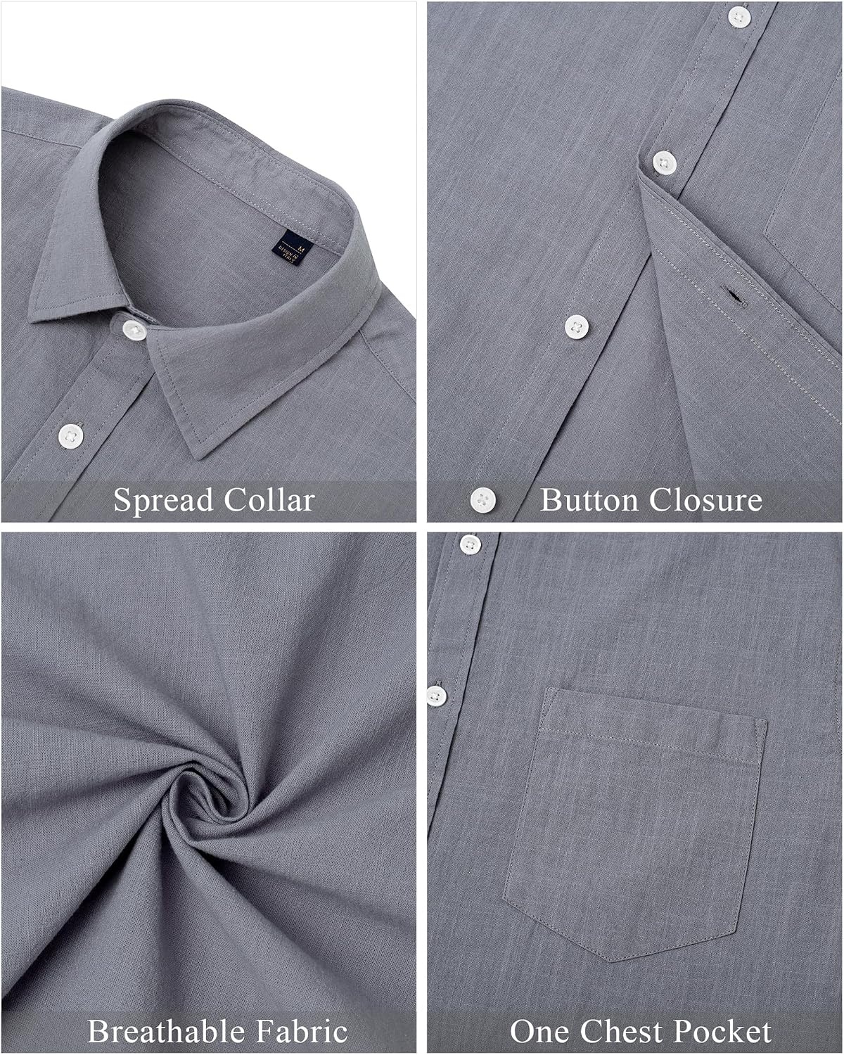 image:imageJVER Mens Linen Shirt Short Sleeve Button Down Casual Summer ShirtsDark Grey