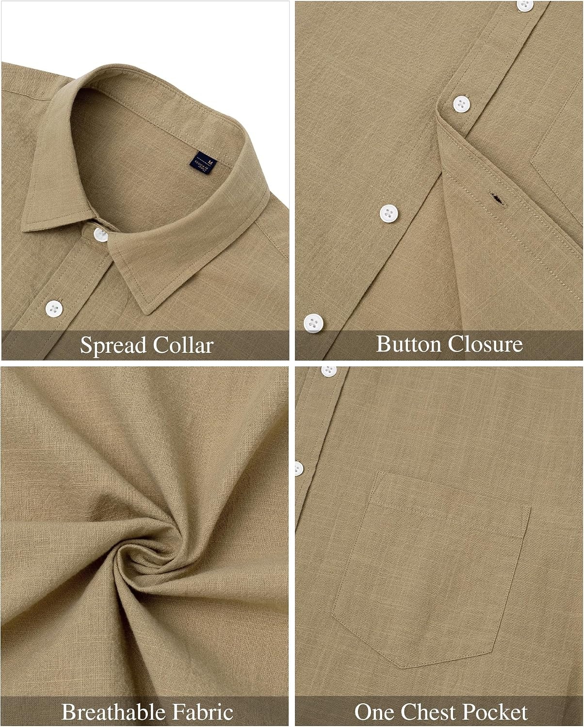 image:imageJVER Mens Linen Shirt Short Sleeve Button Down Casual Summer ShirtsDark Khaki