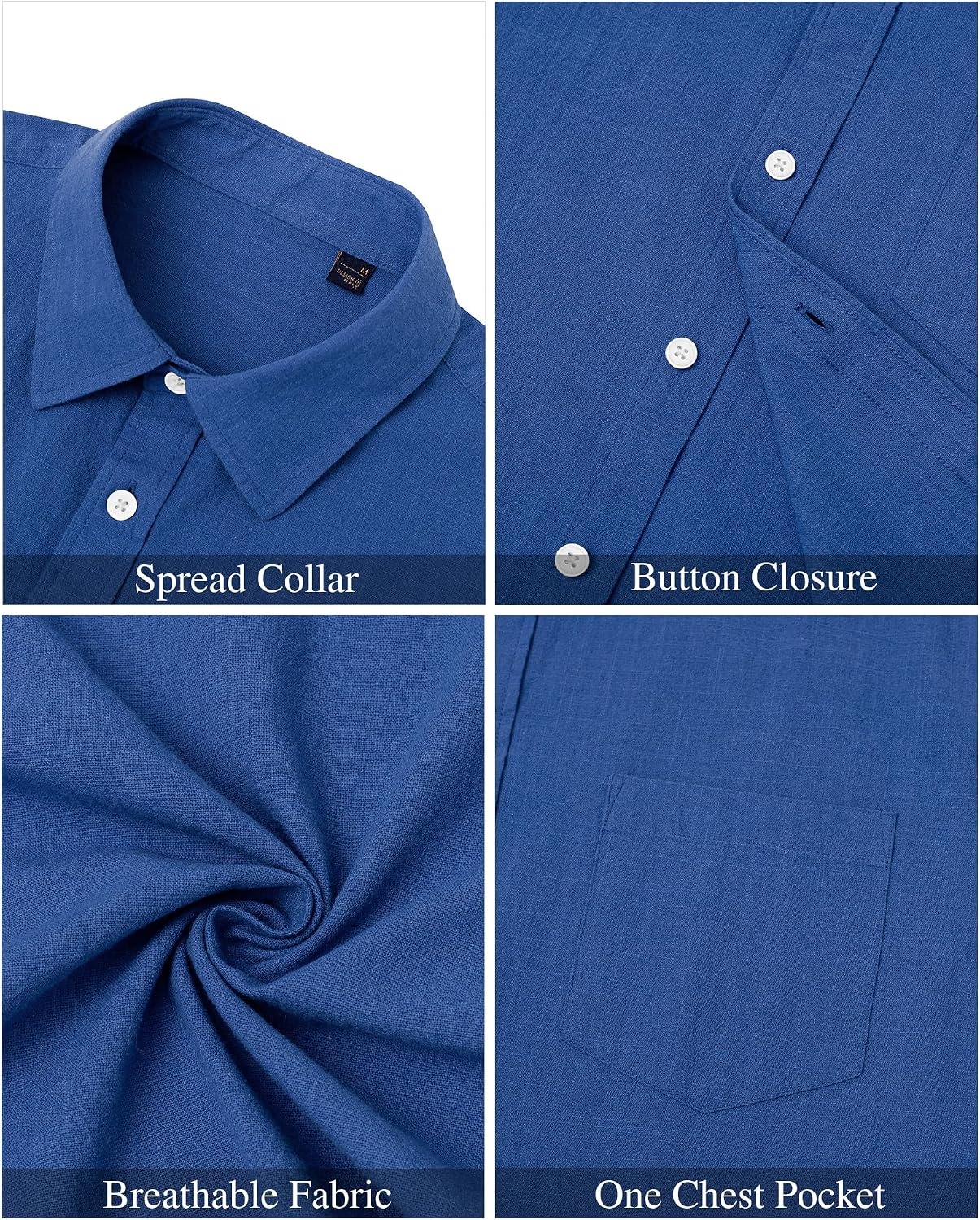 image:imageJVER Mens Linen Shirt Short Sleeve Button Down Casual Summer ShirtsDenim Blue