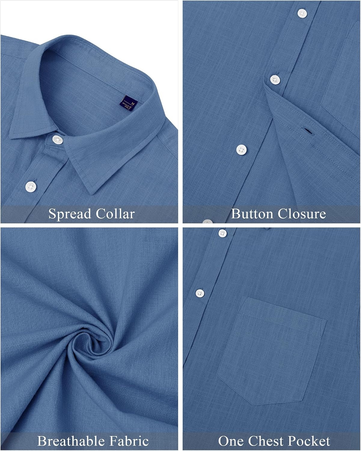image:imageJVER Mens Linen Shirt Short Sleeve Button Down Casual Summer ShirtsGrey Blue