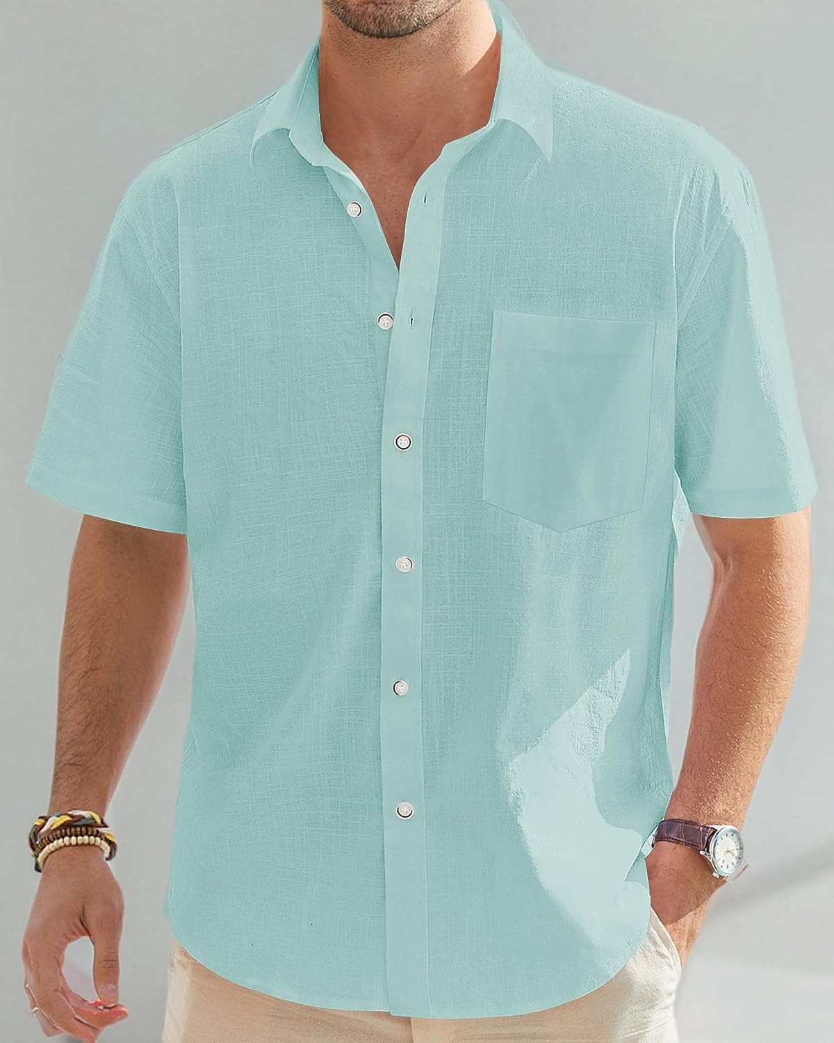 image:imageJVER Mens Linen Shirt Short Sleeve Button Down Casual Summer ShirtsGrey Green