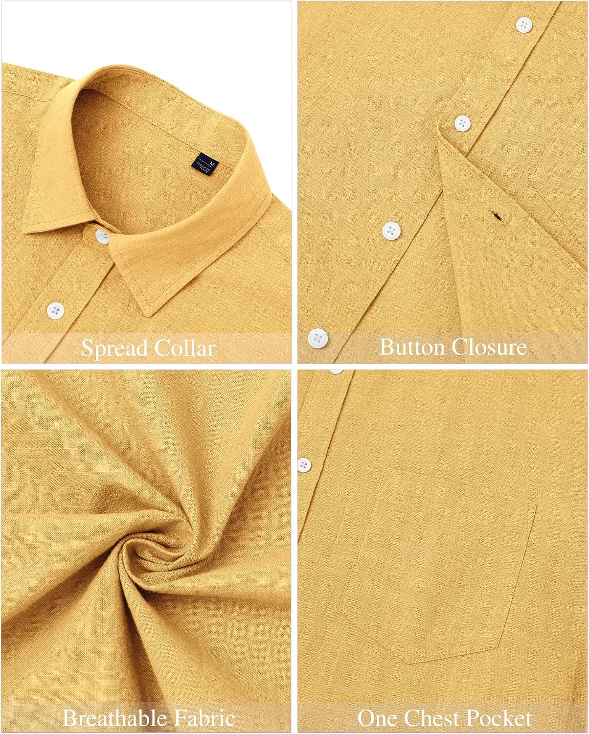 image:imageJVER Mens Linen Shirt Short Sleeve Button Down Casual Summer ShirtsLemon Yellow