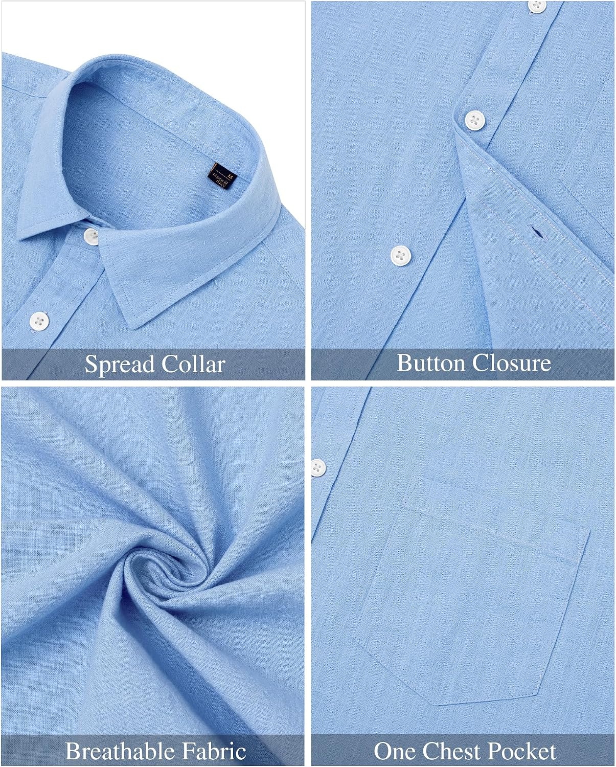 image:imageJVER Mens Linen Shirt Short Sleeve Button Down Casual Summer ShirtsLight Blue