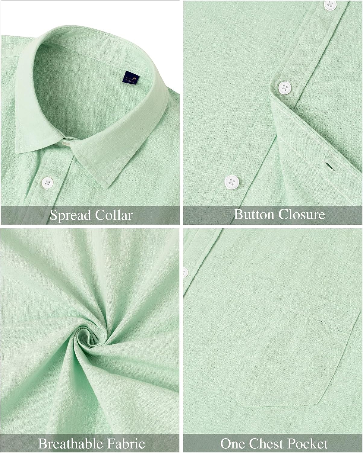 image:imageJVER Mens Linen Shirt Short Sleeve Button Down Casual Summer ShirtsLight Green