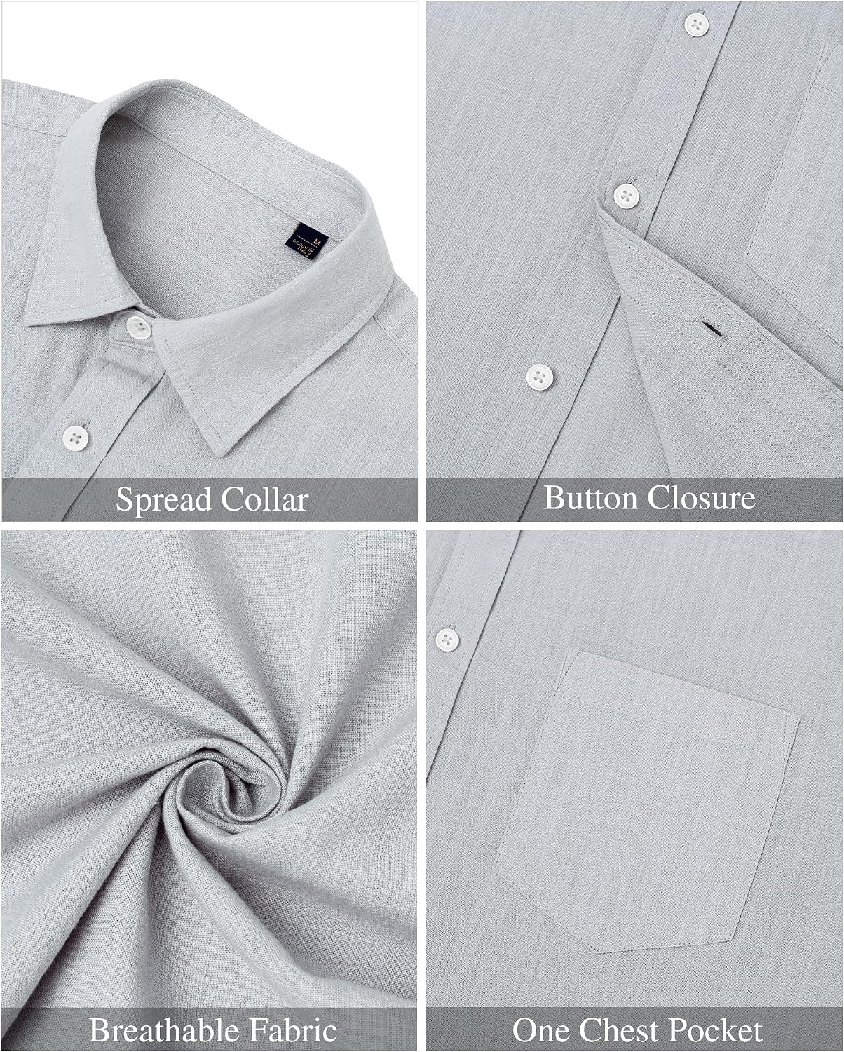 image:imageJVER Mens Linen Shirt Short Sleeve Button Down Casual Summer ShirtsLight Grey